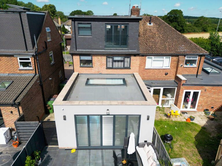 Exterior view of loft conversion and house extension