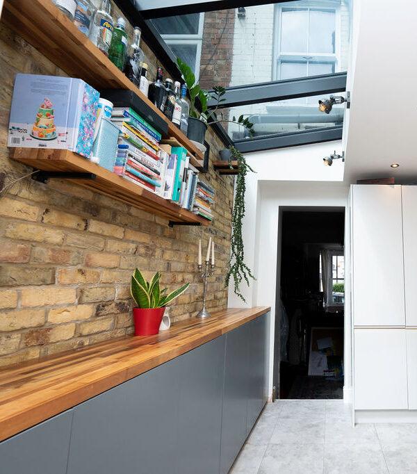 kitchen diner extension with bifold glass doors and skylight